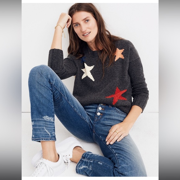 Madewell Sweaters - Madewell Starry Night Pullover Sweater Merino Wool Gray Rolled Hem